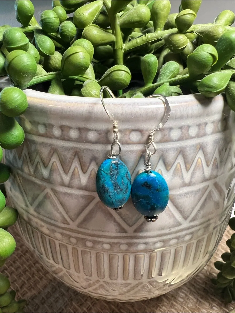 Turquoise Bead memory wire Bracelet and Earrings Set - Women Jewelry